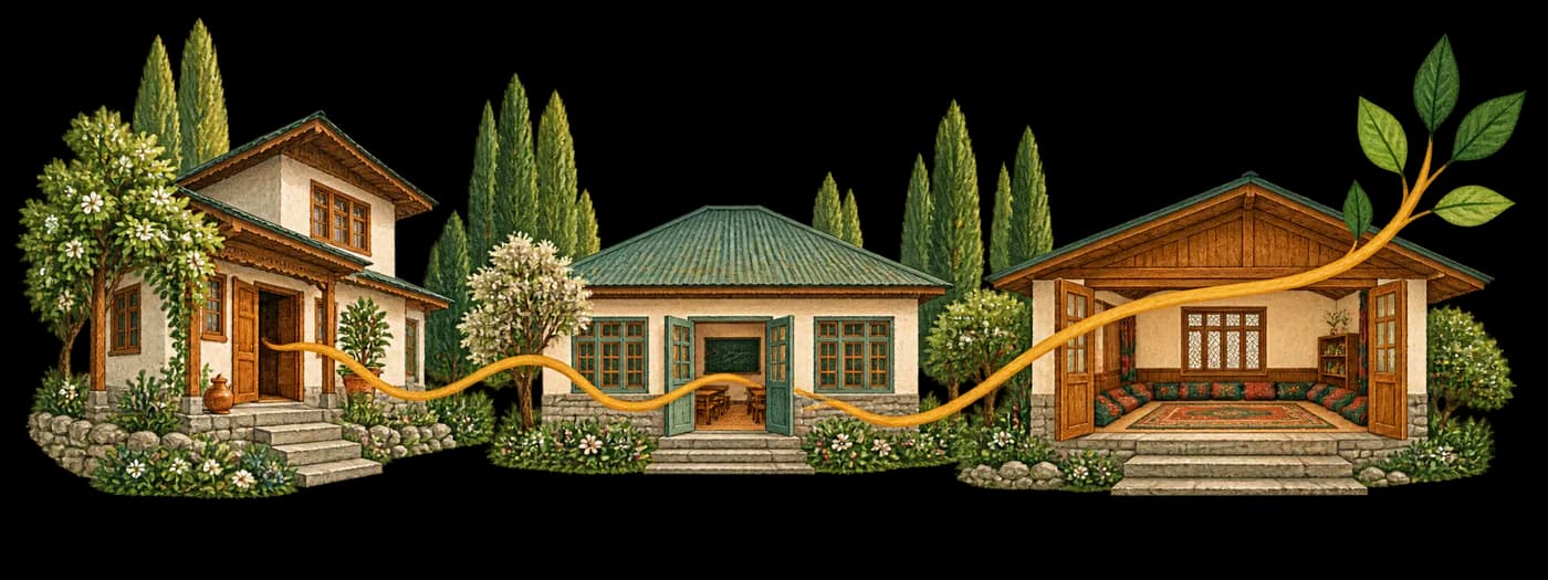 A Kashmiri home, school and community room connected by a continuous thread